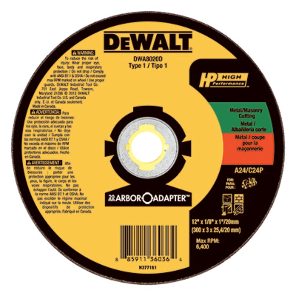 DeWalt DWA8020D Cut-Off Wheel, 12 Inch x 1/8 Inch x 1 Inch