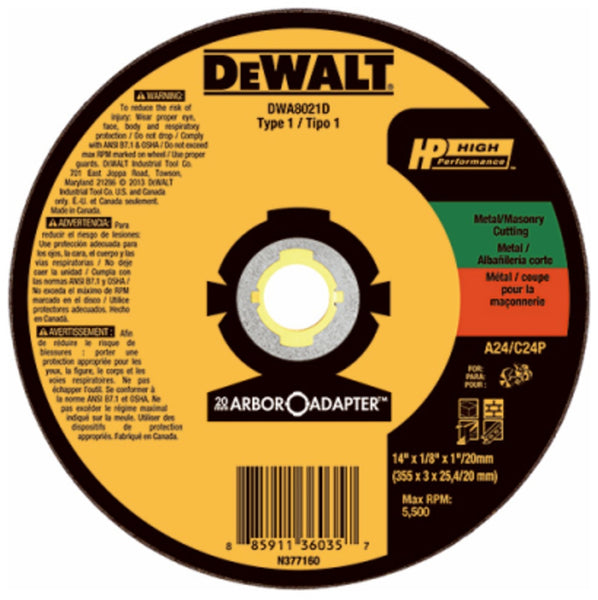 DeWalt DWA8021D Cut-Off Wheel, 14 Inch x 1/8 Inch x 1 Inch