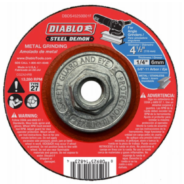 Diablo DBDS45250B01F Type 27 HUB Metal Grinding Disc, 4-1/2 Inch