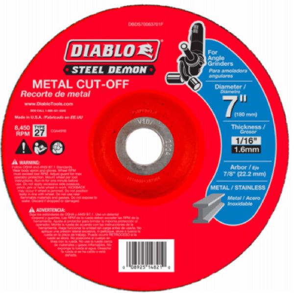 Diablo DBDS70063701F Type 27 Metal Cut Off Disc, 7 Inch