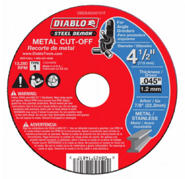 Diablo DBDS45045101F Type 1 Metal Cut Off Disc, 4-1/2 Inch