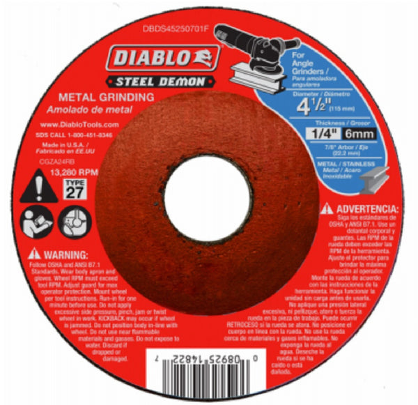 Diablo DBDS45250701F Type 27 Metal Grinding Disc, 4-1/2 Inch
