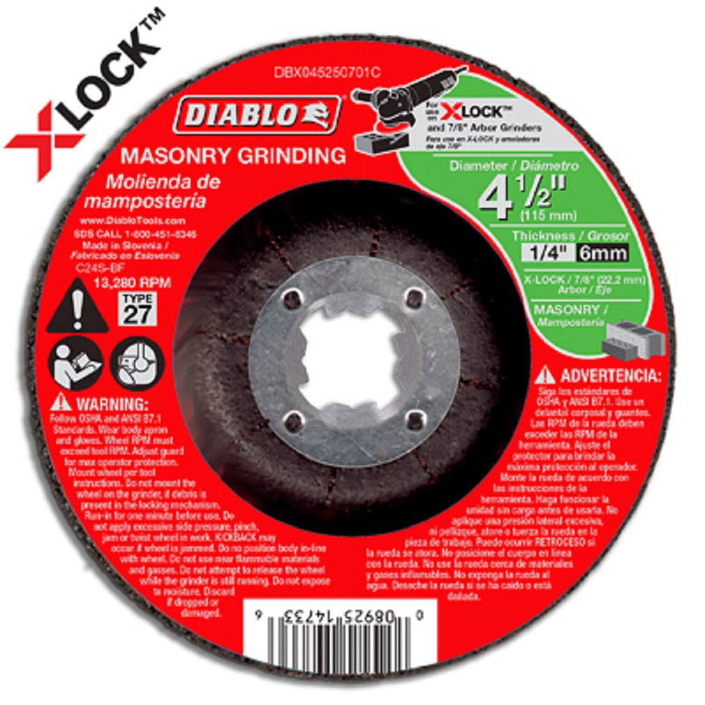Diablo DBX045250701C X-Lock Masonry Grinding Disc, 4.5 Inch x 1/4 Inch
