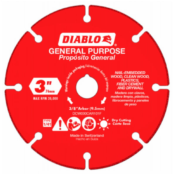Diablo DCW030CAR101F Carbide Cut-Off Wheel for Multi-Materials, 3 Inch