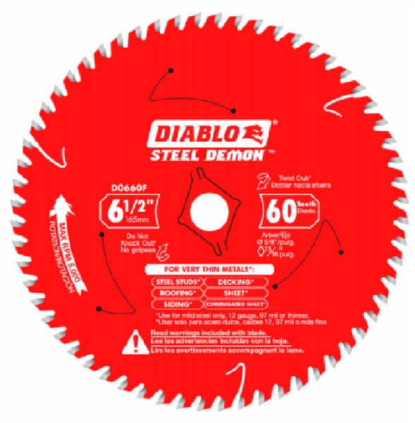 Diablo D0660F Demon Metal Cutting Saw Blade, 6-1/2 Inch x 60-Tooth