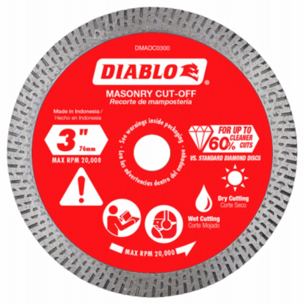 Diablo DMADC0300 Diamond Continuous Rim Masonry Cut Off Discs, 3 Inch