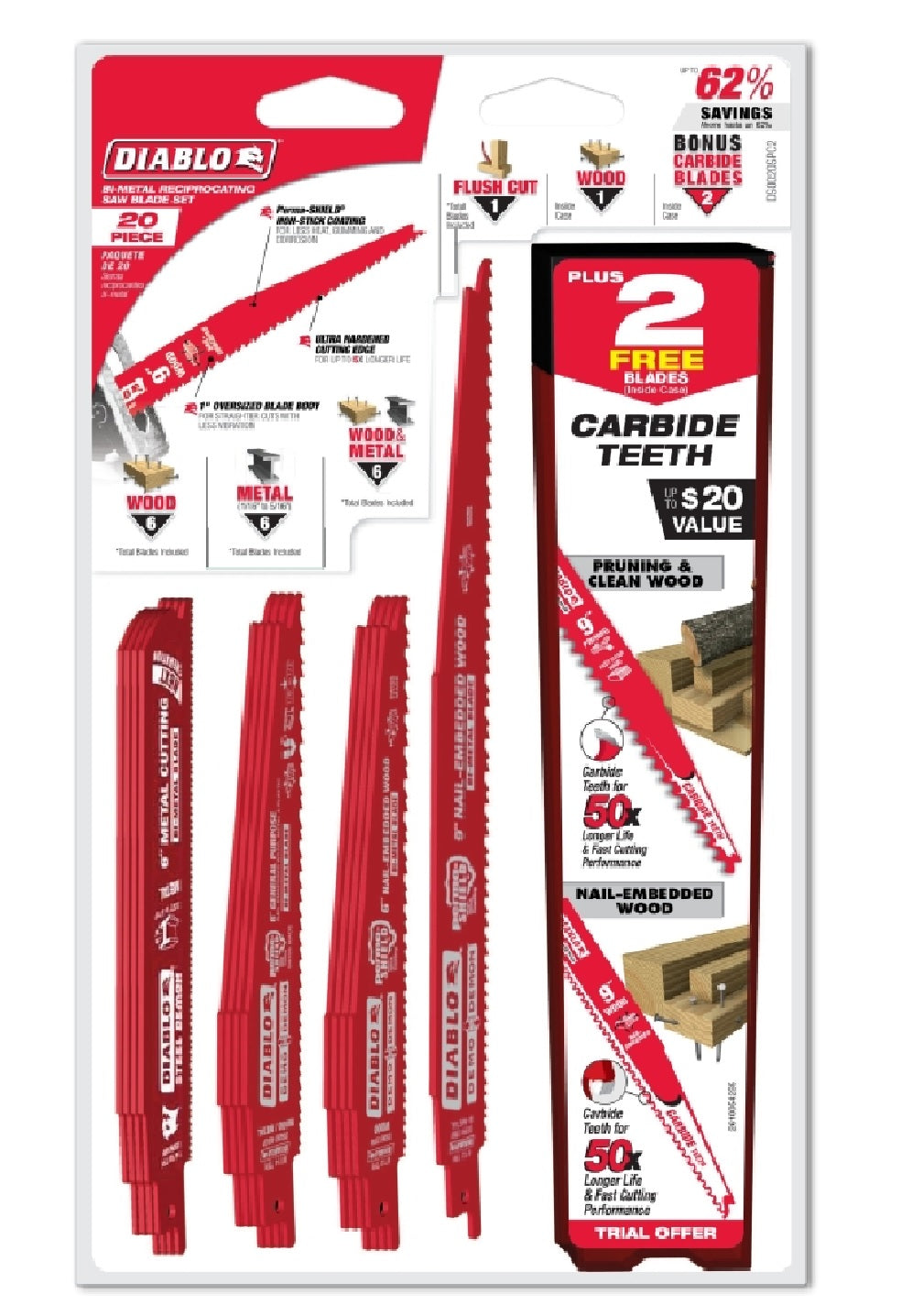 Diablo DS0020SPC2 Reciprocating Saw Blade Set, Red