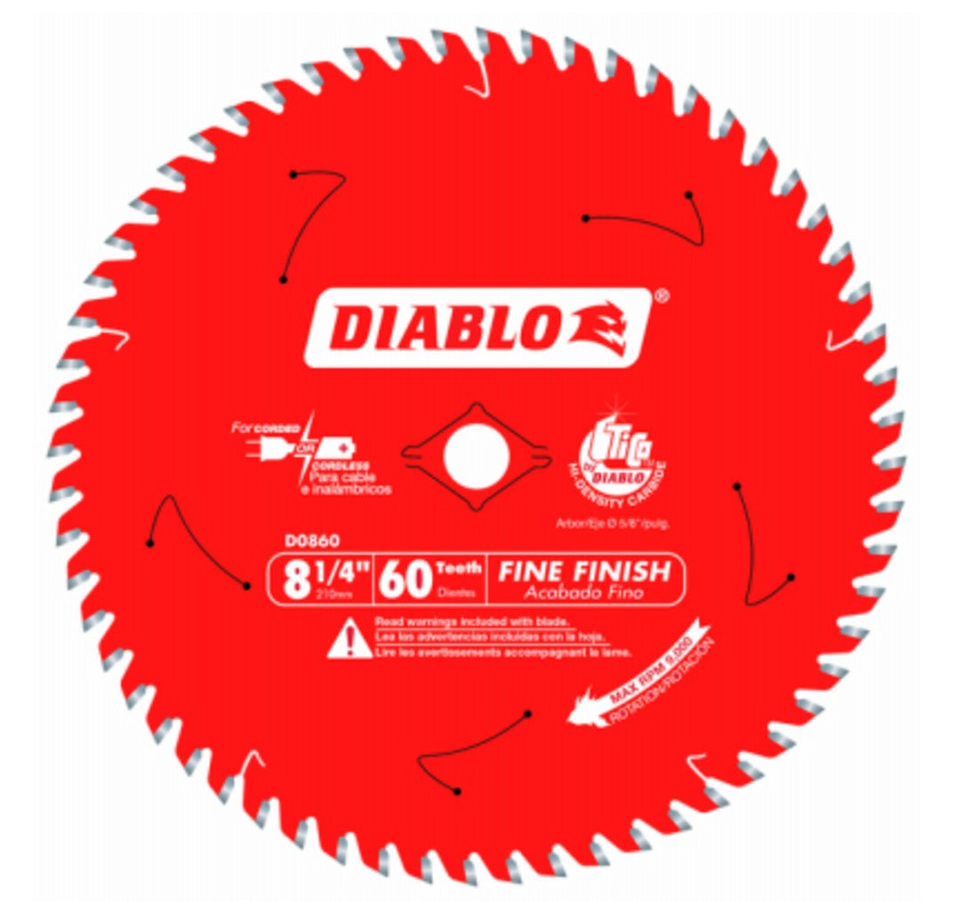 Diablo D0860X Fine Finish Saw Blade, 8-1/4 Inch x 60 Tooth
