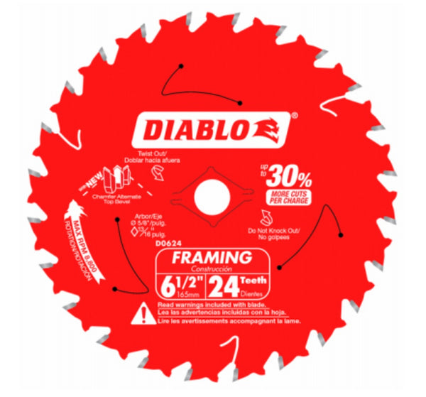 Diablo D0624X3 Framing Saw Blade, 6-1/2 Inch x 24 Tooth