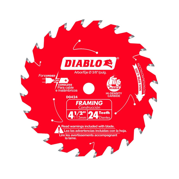 Diablo D0424X Framing Saw Blade, Carbide, 4-1/2 Inch