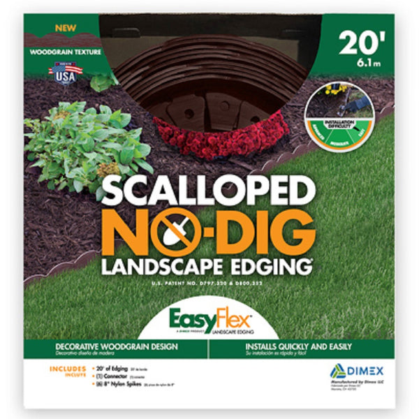 Dimex 3210BRE-20-3 EasyFlex No Dig Scallop Edging Kit, Embossed Brown, 20 Feet