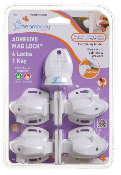 Dreambaby L855 Adhesive Magnetic Cabinet Locks, White, Plastic Adhesive