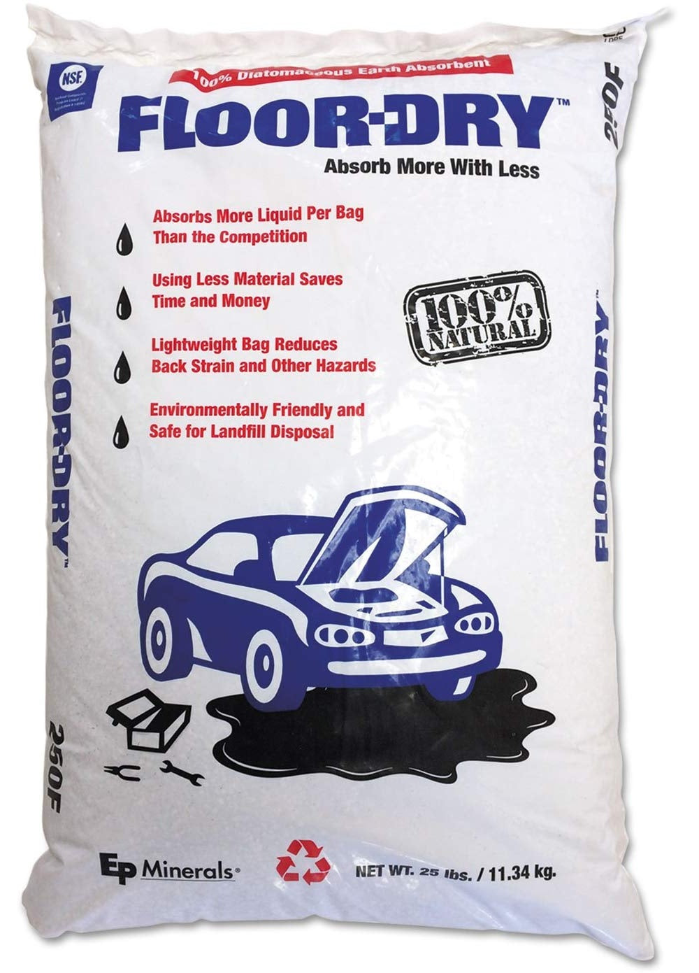 EP Minerals 9825 Floor-Dry Premium All Purpose Absorbent, 25 Lbs