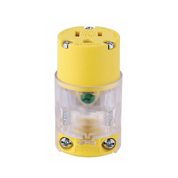 Eaton 515CLTY-F Straight Blade Lighted Connector, Yellow, 15 Amp