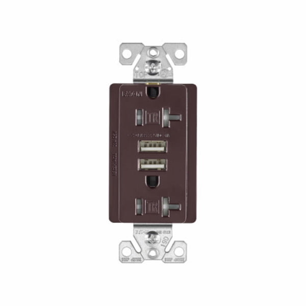 Eaton TR7756B-BOX Combination USB Charger With Duplex Receptacle, Brown