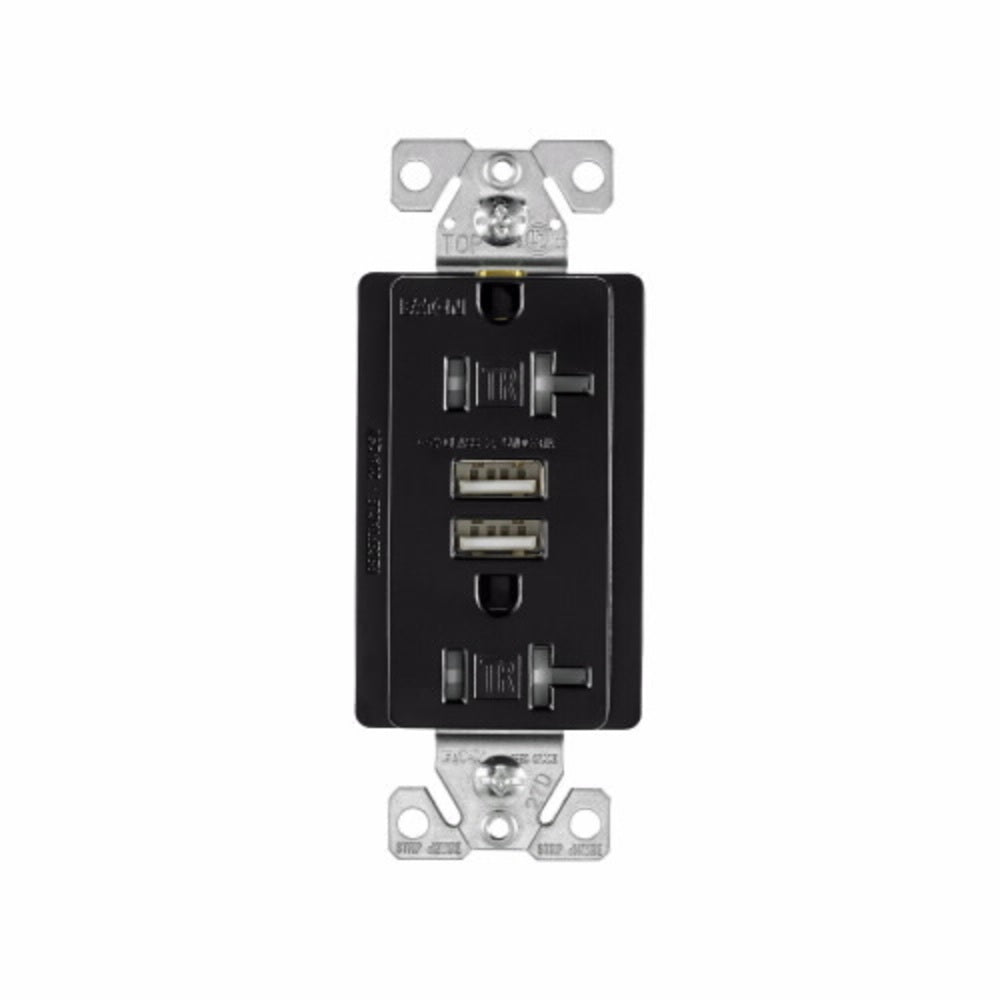 Eaton TR7756BK-BOX Combination USB Charger With Duplex Receptacle, Black