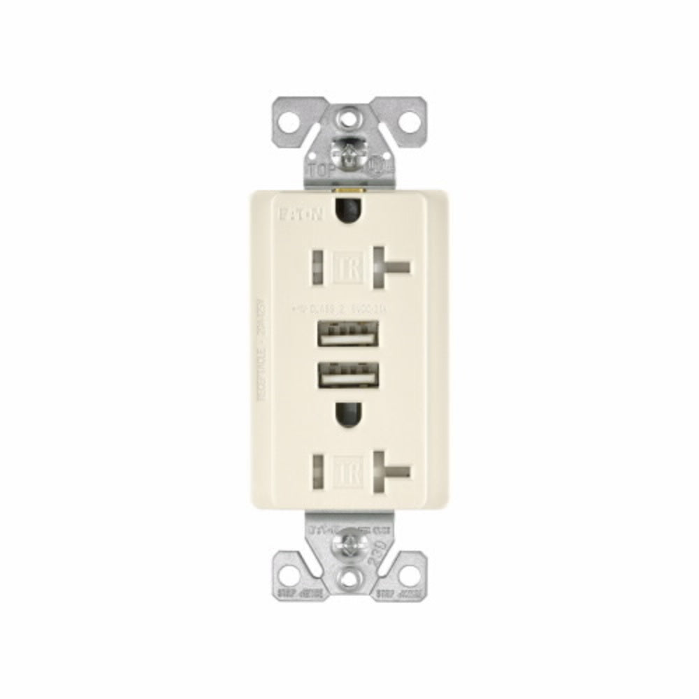 Eaton TR7756LA-BOX Combination USB Charger With Duplex Receptacle, Light Almond