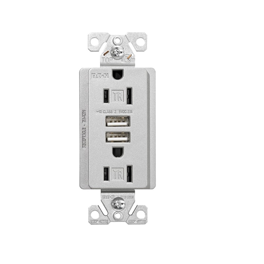 Eaton TR7765SG-KB-L Combination USB Receptacle, Thermoplastic