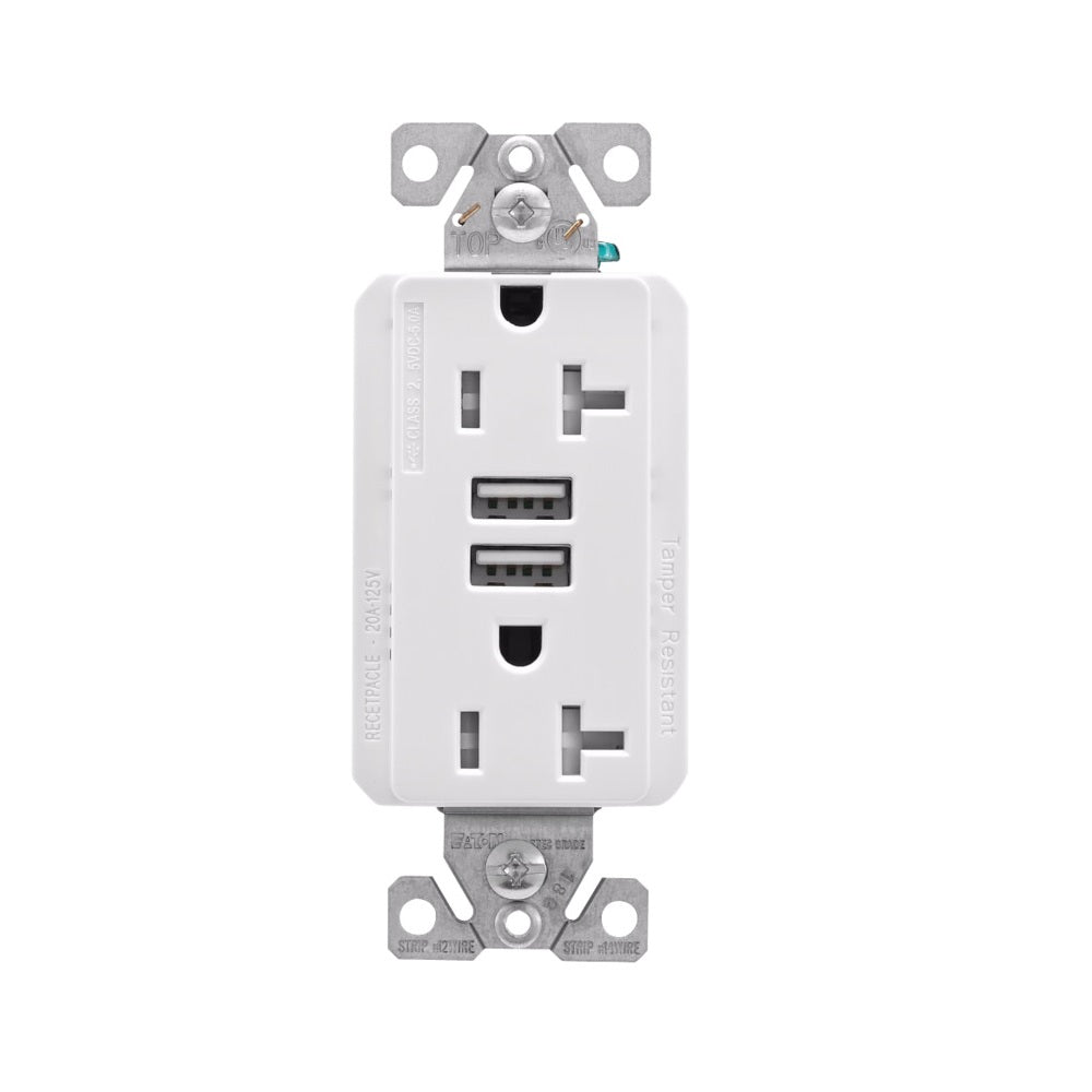 Eaton TRUSB5A20W-K-L Duplex Receptacle, 125 VAC, 2-Pole, 12 AWG
