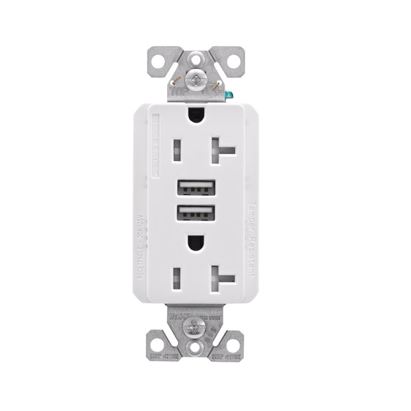 Eaton TRUSB5A20W-K-L Duplex Receptacle, 125 VAC, 2-Pole, 12 AWG