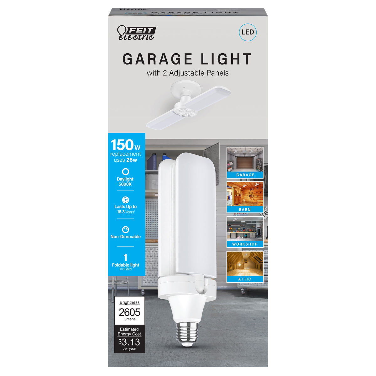 Feit Electric ADJ2600/5K/LED Foldable Panel Garage Light, 2600 Lumen