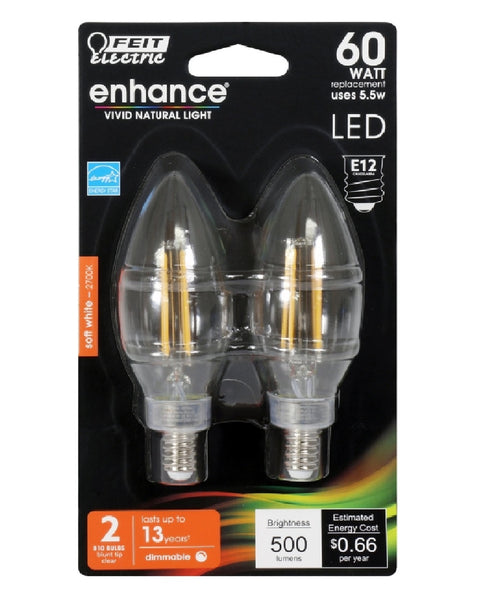 Feit Electric BPCTC60927CAFIL/2 E12 LED Bulb, Soft White