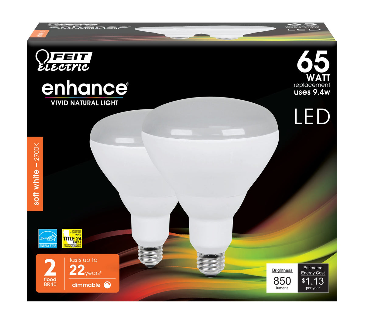 Feit Electric BR40DM/927CA/2 Reflector LED Bulb, 9.4 Watts