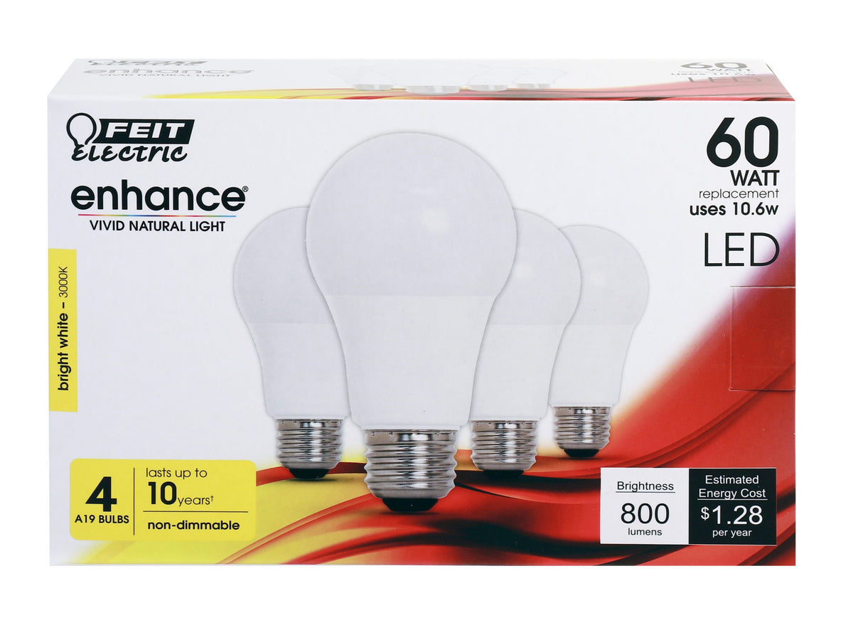 Feit Electric OM60/930CA10K/4 Enhance A-Line LED Light Bulbs, 10.6 Watts