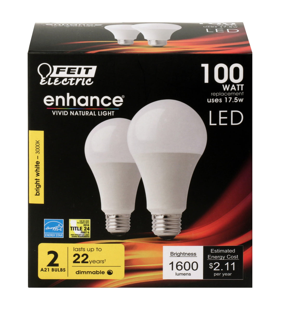 Feit Electric OM100DM/930CA/2 Enhance Dimmable LED Light Bulb, 17.5 Watts