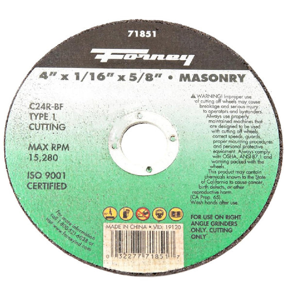 Forney 71851 Cut-Off Wheel, 4 Inch x 1/16 Inch x 5/8 Inch
