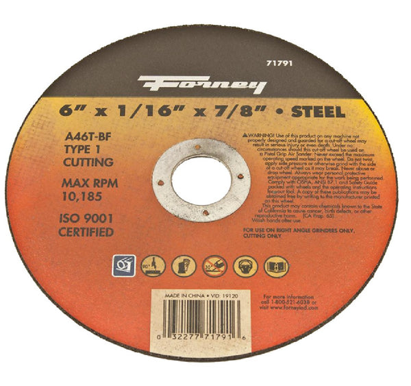 Forney 71791 Cutting/Grinding Wheel, 6 Inch X 7/8 Inch X 1/16 Inch