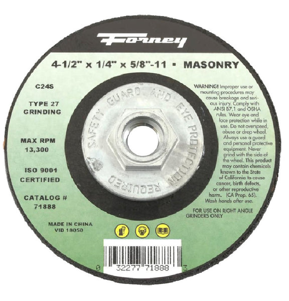 Forney 71888 Masonry Grinding Wheel, Silicon Carbide, 4-1/2 Inch