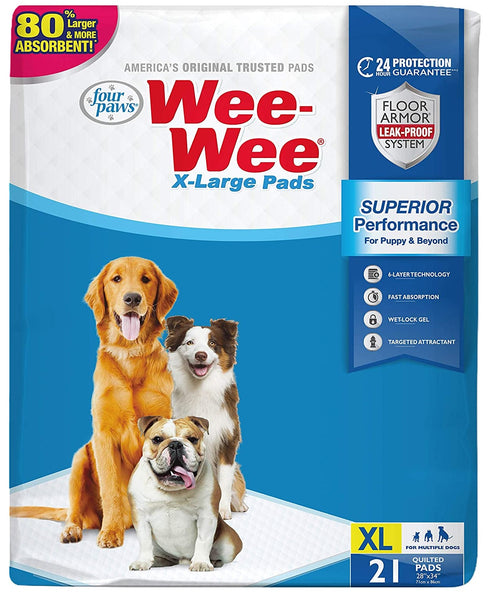 Four Paws 100543076 Wee-Wee Superior Performance Dog Pee Pads, 21-Count