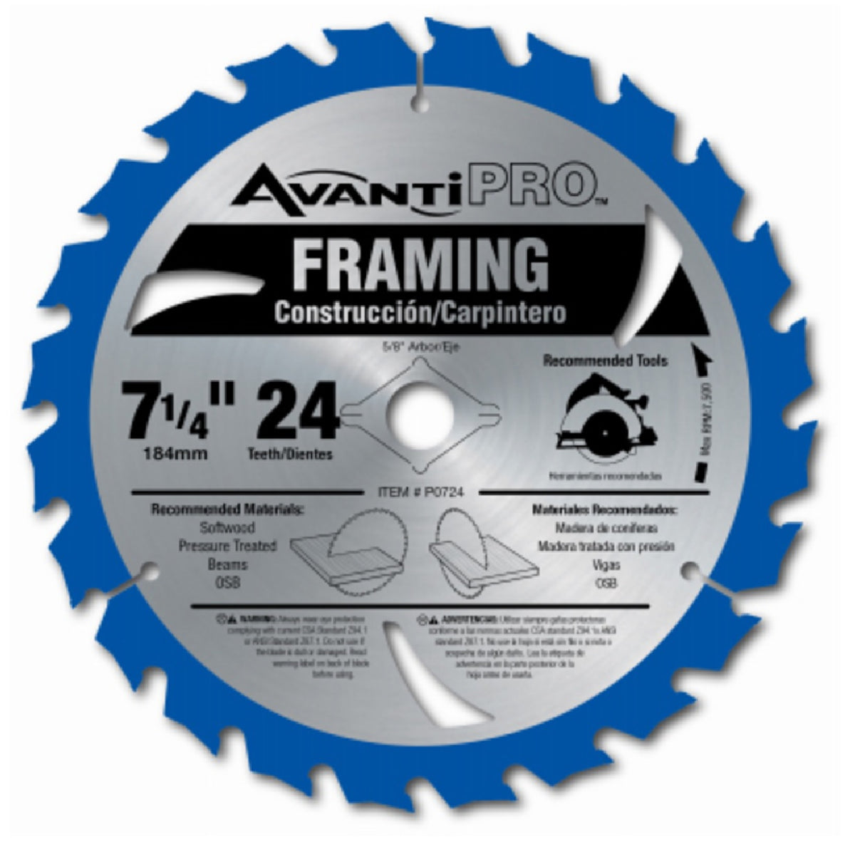Freud P0724A Avanti Pro Framing Blade For Framers, 7-1/4 Inch x 24T