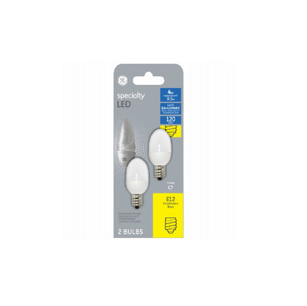 GE 12315 LED0.5C7/WCD2-OT Candelabra Base C7 LED Night Light Bulb, Soft White, 0.5W, 2-Pack