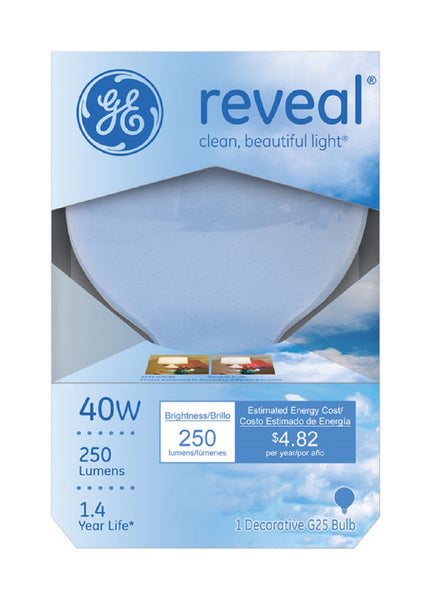 GE  48695 Reveal Incandescent G25 Globe Bulb, Soft White, 40W