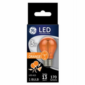 GE 93116858 A15 LED Party Light Bulb, Orange, 3 Watts