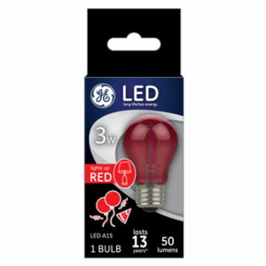 GE 93116635 A15 LED Party Light Bulb, Red, 3 Watts