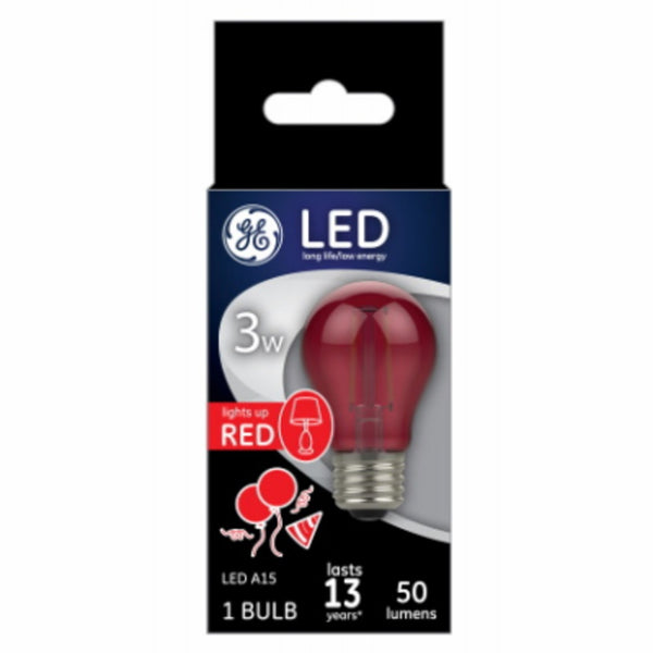 GE 93116635 A15 LED Party Light Bulb, Red, 3 Watts