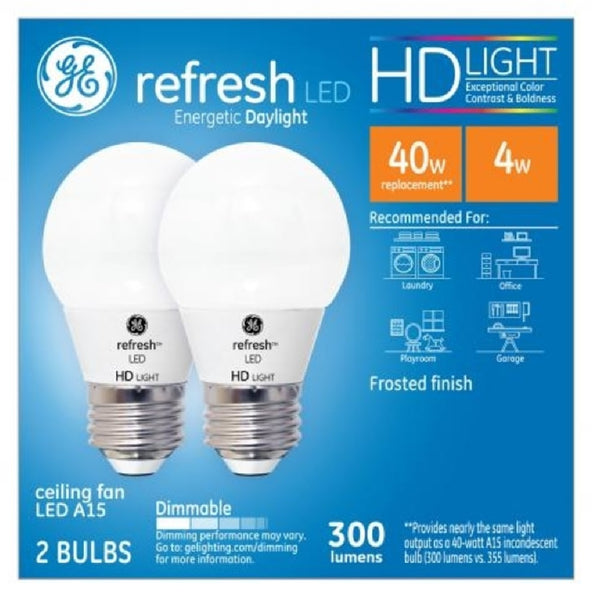 GE 31375 A15 Refresh HD Ceiling Fan LED Light Bulbs, 4 Watts