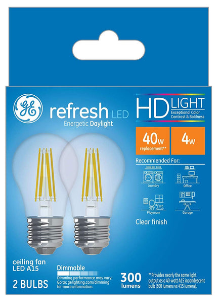 GE 31339 A15 Refresh LED Ceiling Fan Light Bulb, 4 Watts
