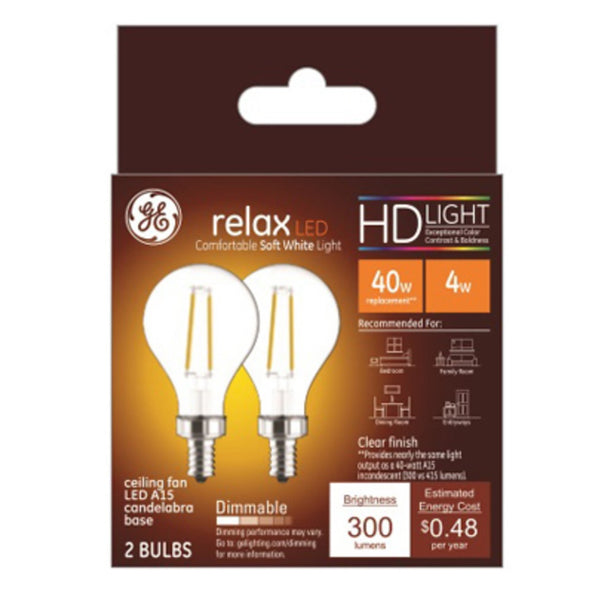 GE 93116152 A15 Relax HD LED Ceiling Fan Light Bulb, 4 Watts