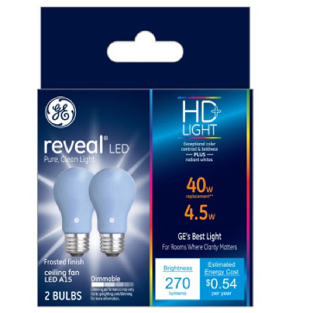 GE 31885 A15 Reveal HD Ceiling Fan LED Light Bulb, 4.5 Watts