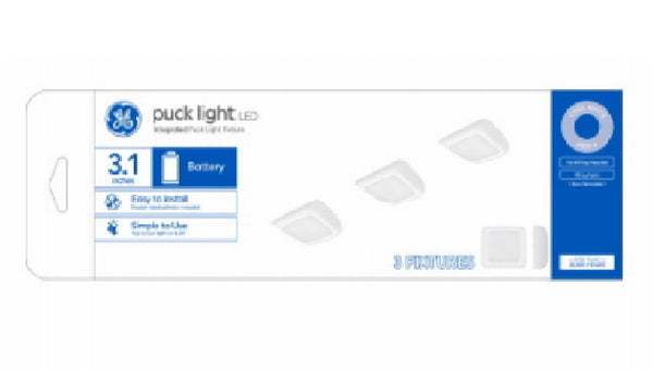 GE 93129150 Battery-Powered LED Puck Lights, Cool White