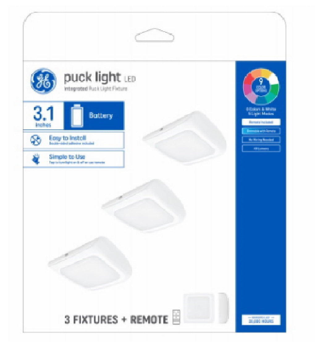 GE 93129152 Battery-Powered Puck Lights, 3-Pack