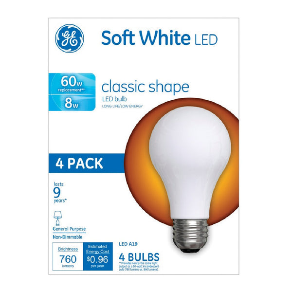 GE 99190 Classic Shape Replacement LED Light Bulbs, 8 Watts
