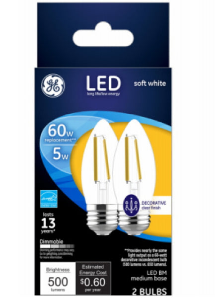 GE 93129349 Clear Medium Base Blunt Tip Dimmable LED Bulb, Soft White