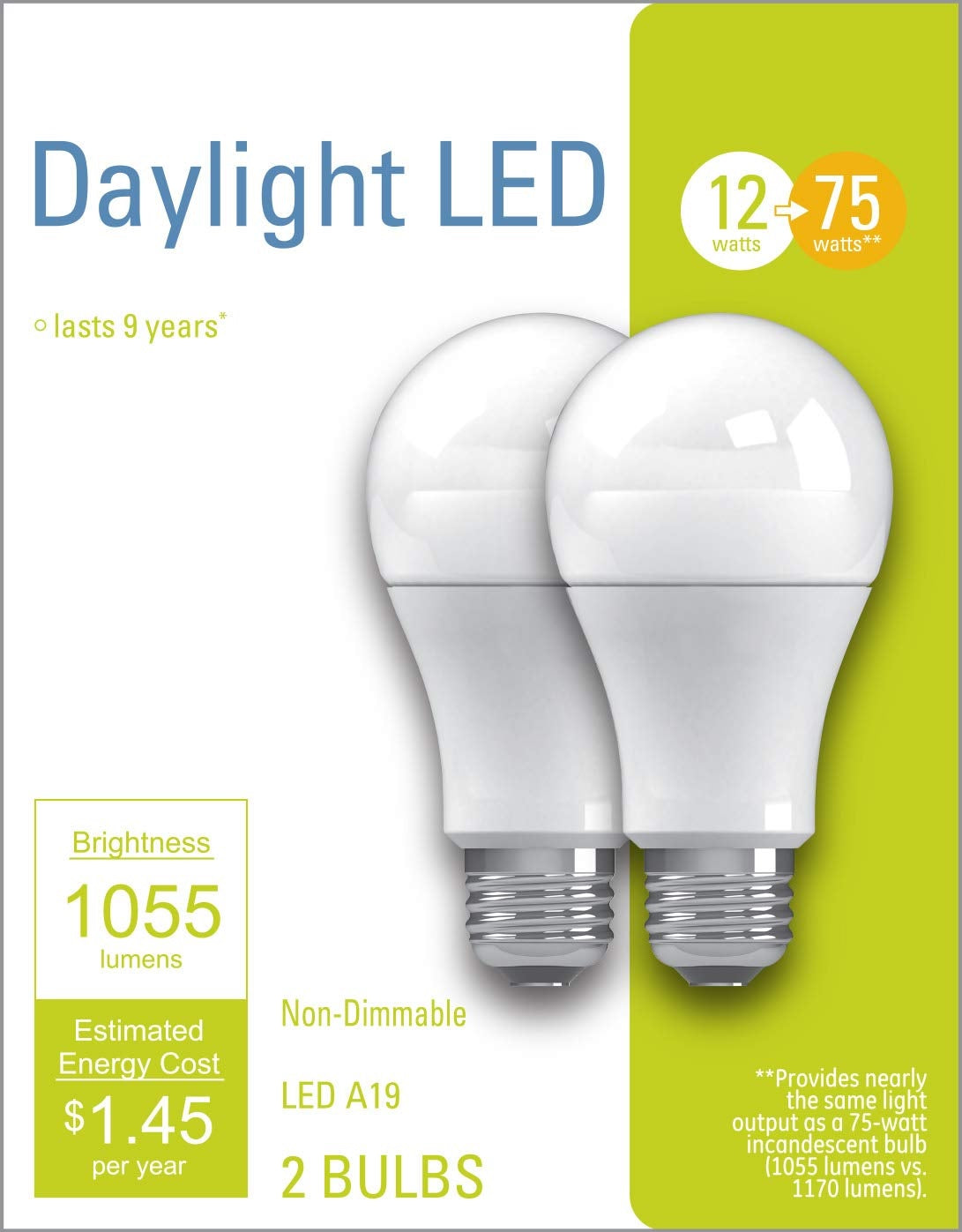 GE 32591 Daylight LED Light Bulbs, 12 Watts