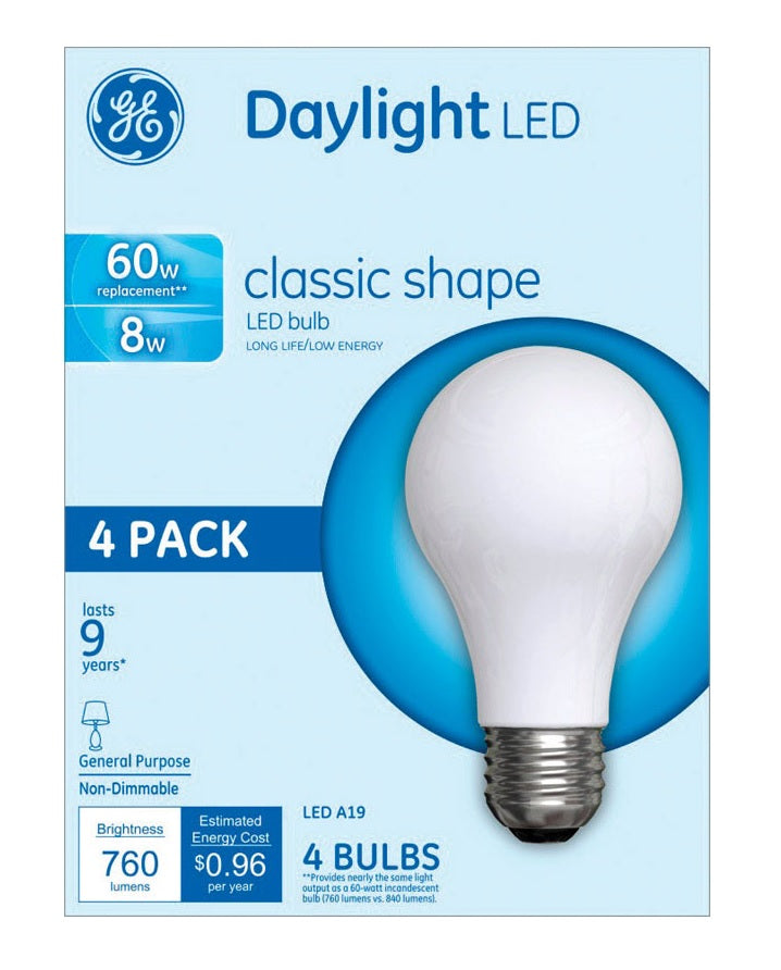GE 99192 Daylight Replacement LED Light Bulbs, 8 Watt