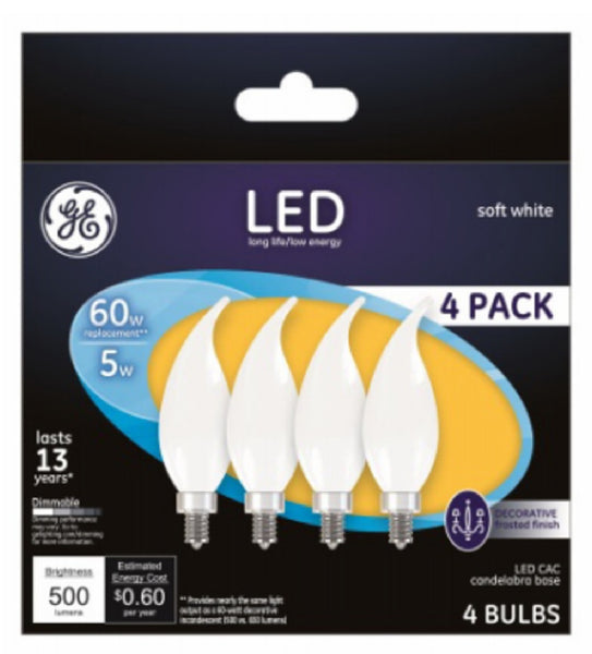 GE 93129350 Frosted Candelabra Decorative LED Bulb, Soft White